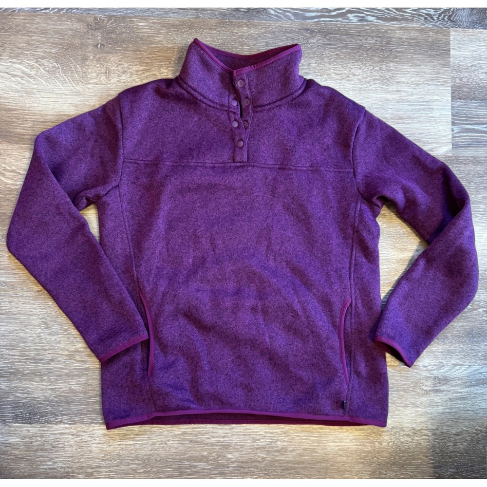 Eddie Bauer Womens Large Purple Sweater Fleece Snap Neck Pullover Jacket Pockets